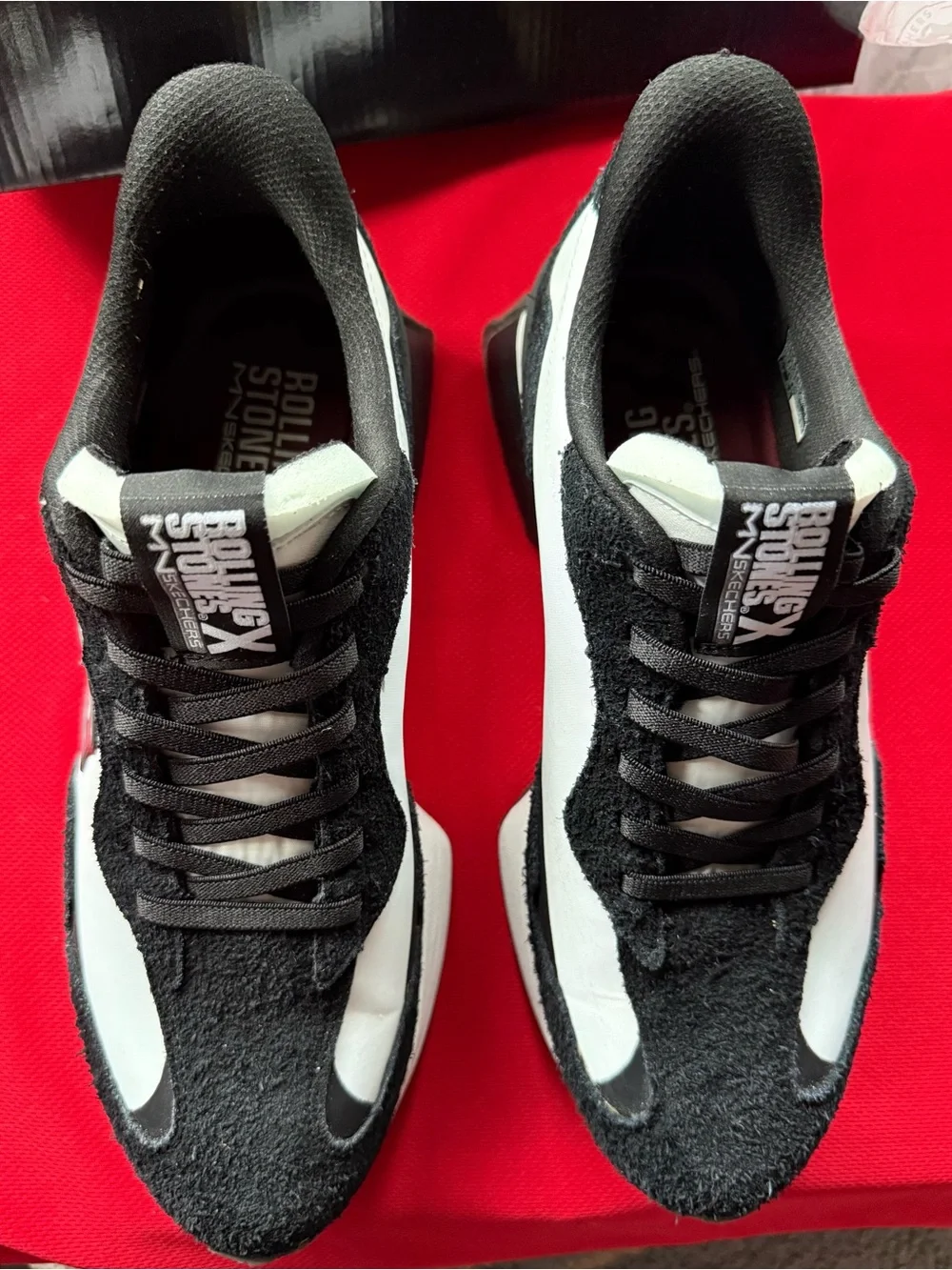 Skechers Black and White Rolling Stones Logo Sneakers